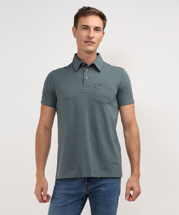 Polo Estampada, Cuello Duro Con Bolsillo, Silueta Regular Fit