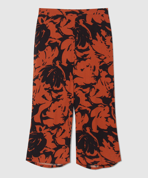Pantalón Capri Estampado, Cintura Elástica Con Bolsillos Laterales