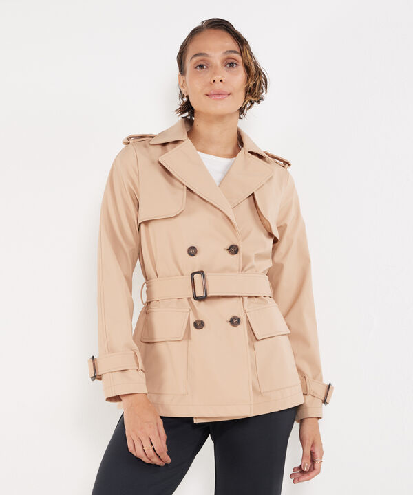 Chaqueta Tipo Trench Unicolor Con Cinturon