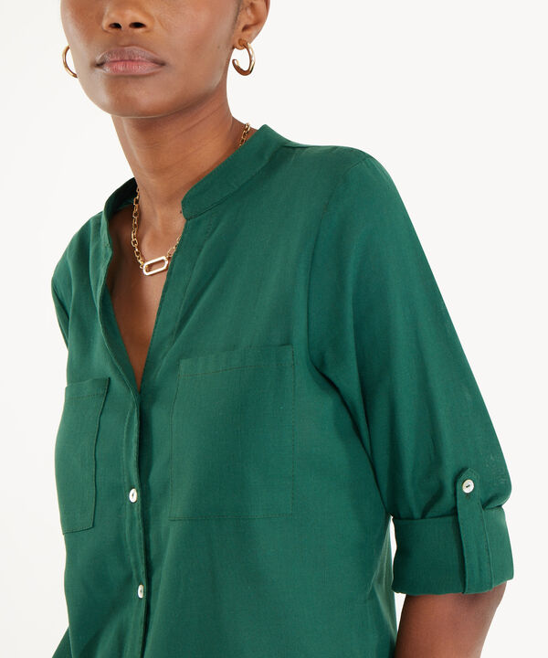Blusa  Manga Larga Con Bolsillo Unicolor