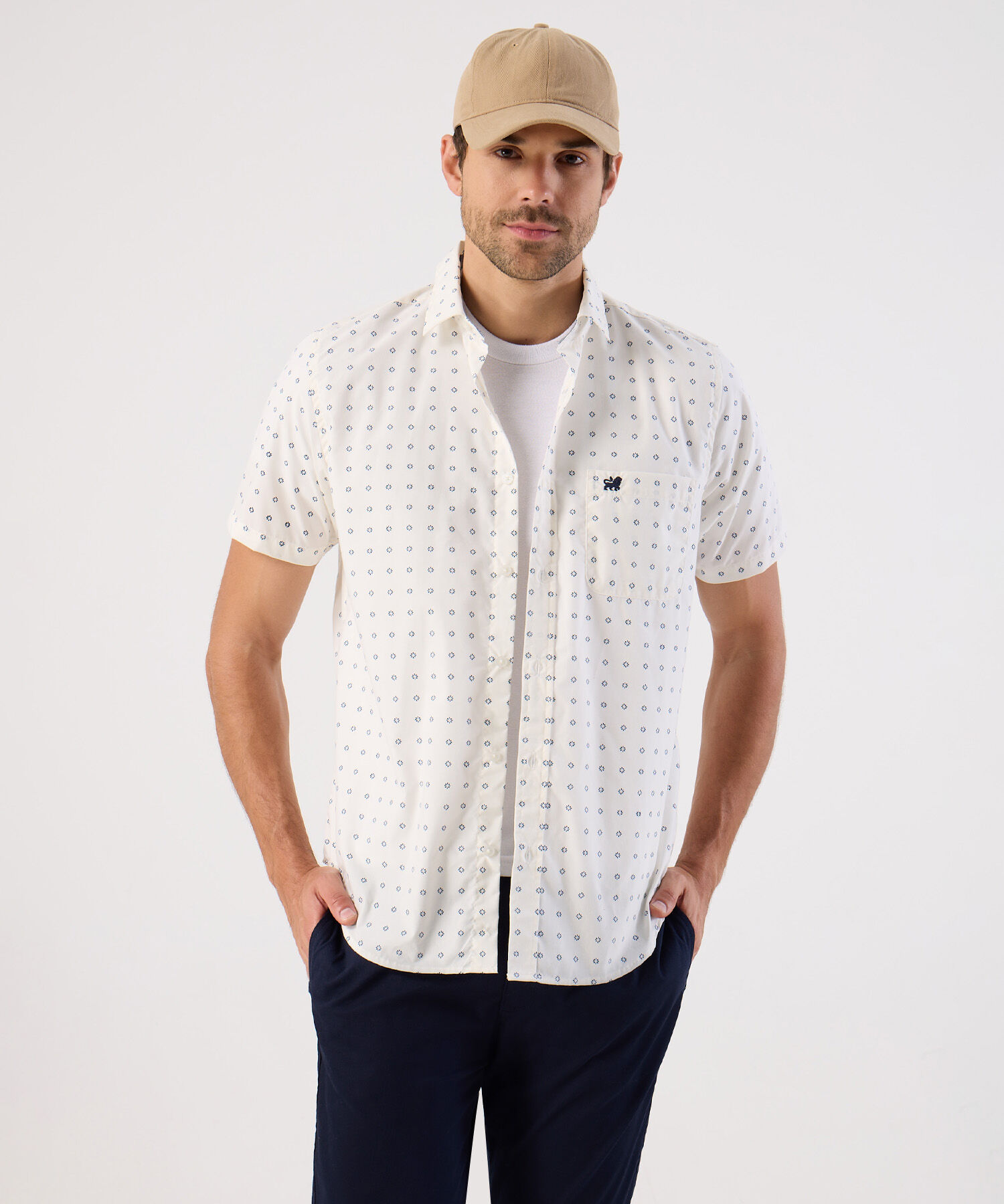 Camisa De Manga Corta Con Microestampado Para Hombre