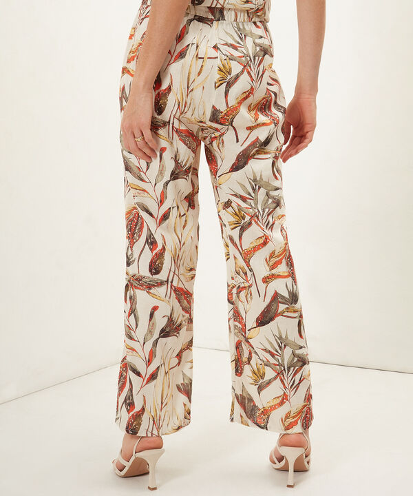 Pantalón Bota Recta En Lino Estampado