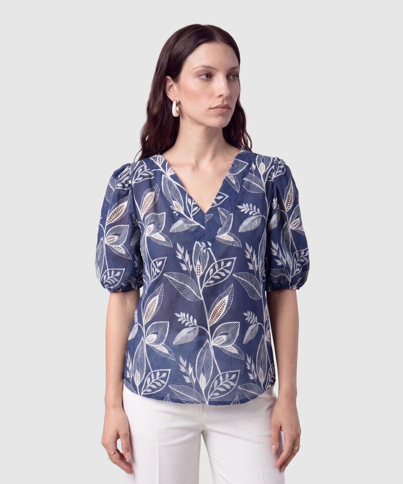 Blusa Cuello en V Manga Globo Mujer