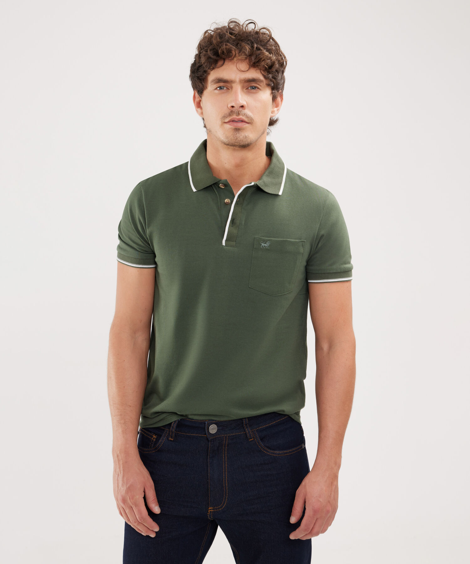 Polo Unicolor, Cuello, Pu&ntilde;os Y Pechera Tejida Con Bolsillo, Silueta Slim Fit