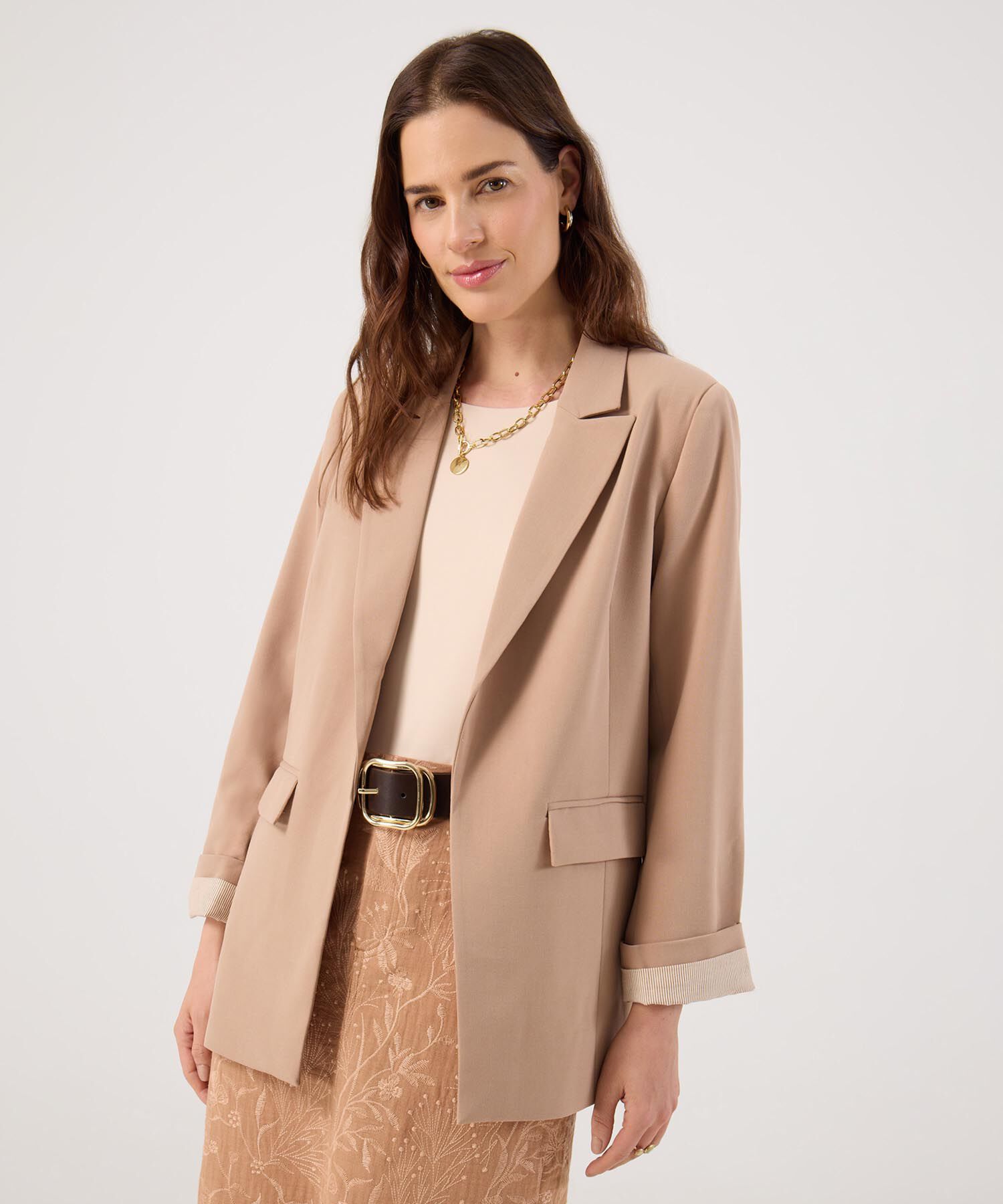 Blazer Unicolor Con Forro A Rayas