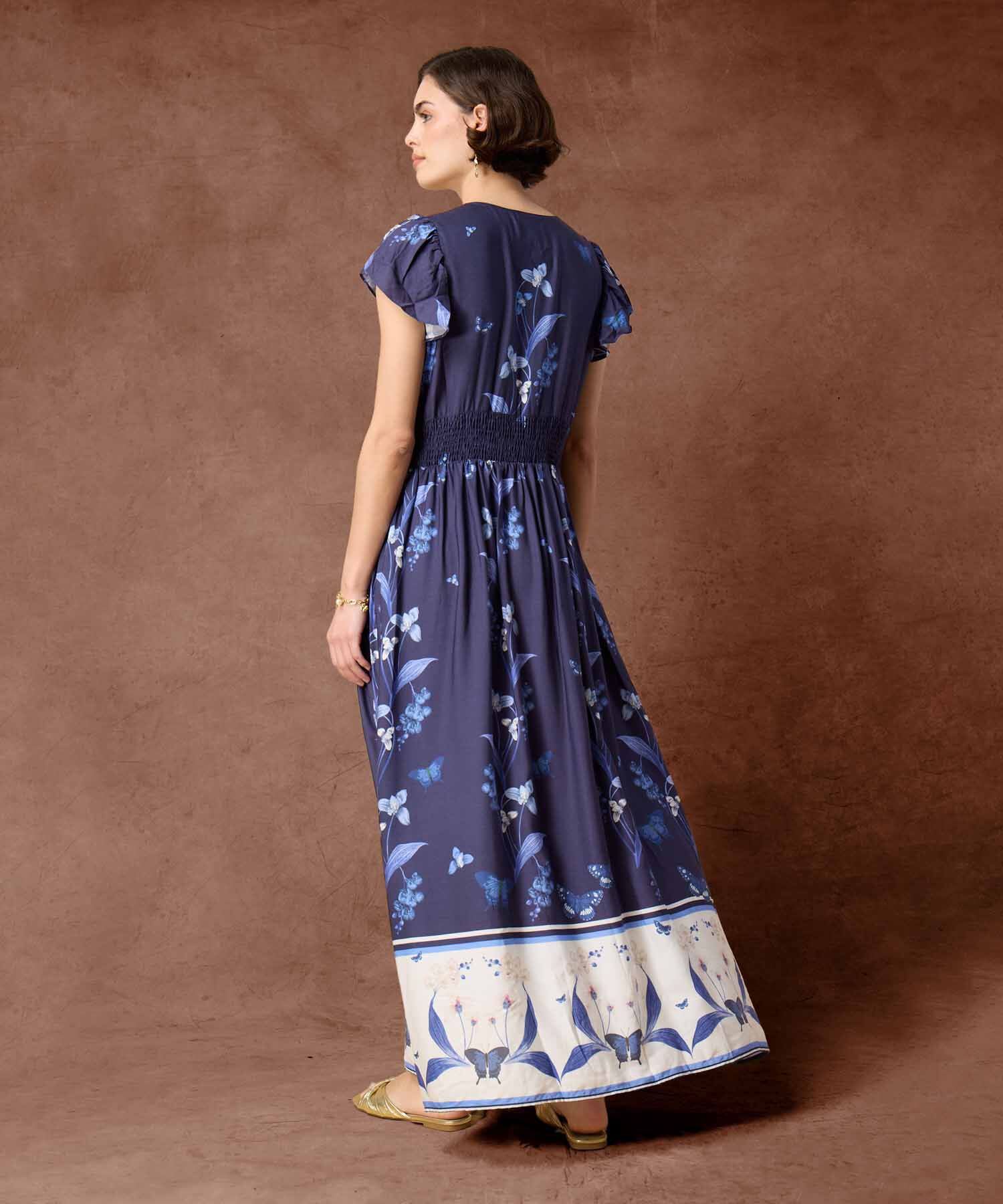 Vestido Maxi de Escote V y Botones Frontales Para Mujer