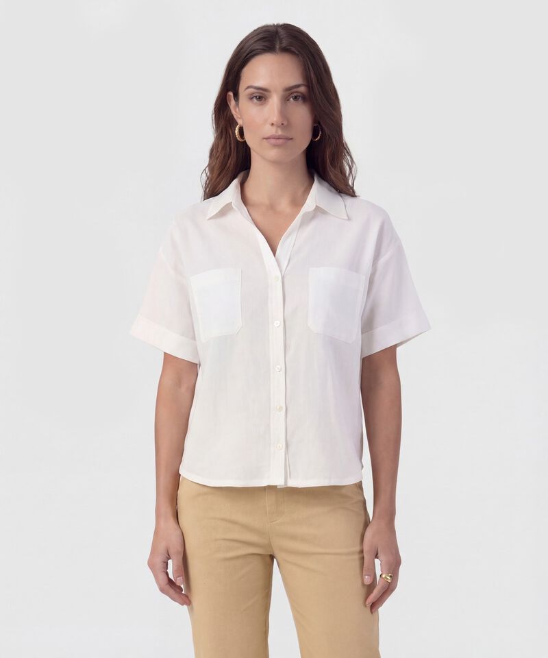 Camisa Resort Unicolor Con Bolsillos Mujer