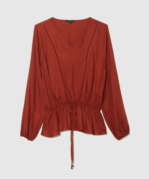 Blusa Escote V Manga Larga Unicolor