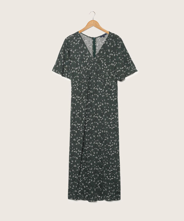 Vestido Estampado Manga Corta Kimono Con Cuello Cruzado Y Silueta Fluida