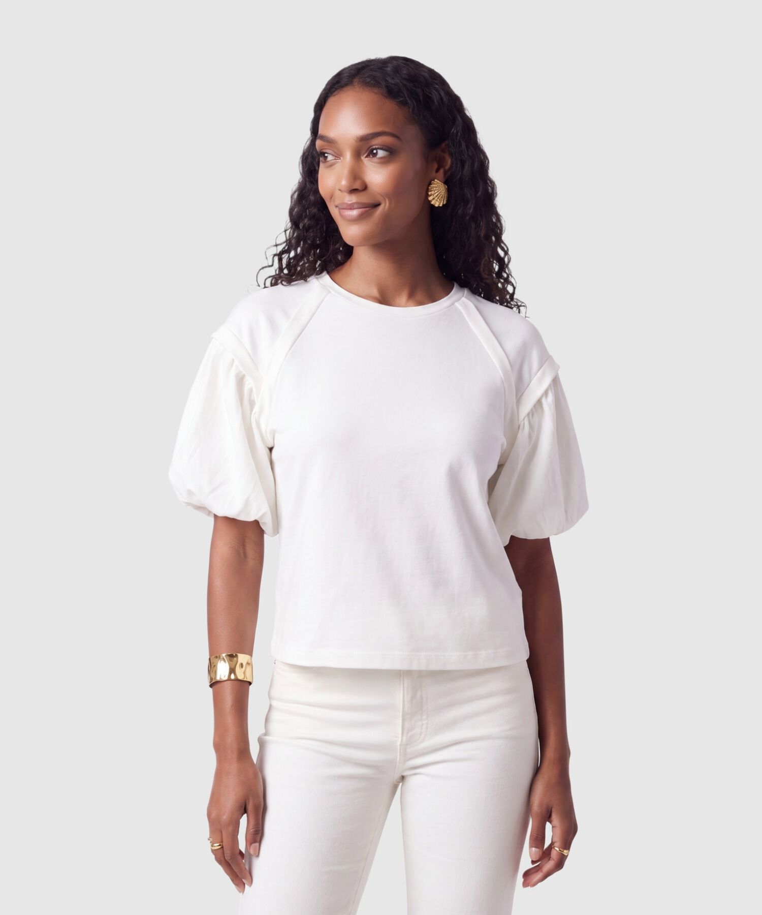 Camiseta Mangas Abullonadas Para Mujer