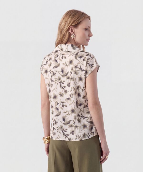 Camisa De Manga Casquillo Y Cuello Solapa Para Mujer