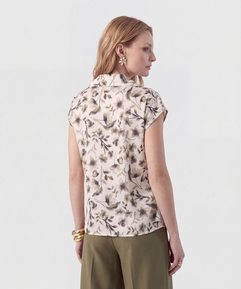 Camisa De Manga Casquillo Y Cuello Solapa Para Mujer