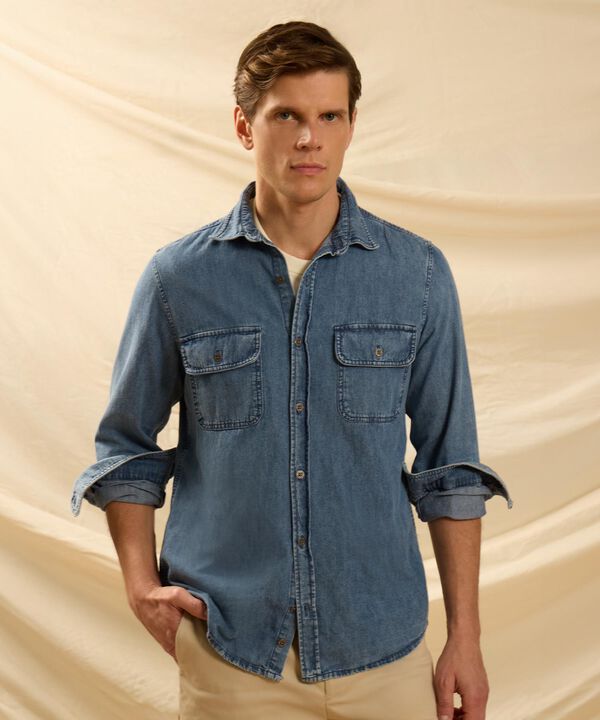 Camisa Denim Con Doble Bolsillo Para Hombre image number null