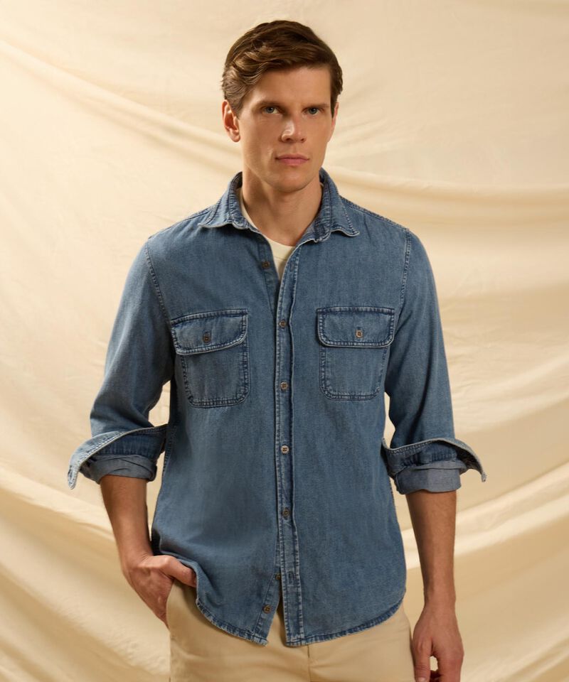 Camisa Denim Con Doble Bolsillo Para Hombre