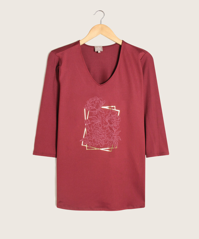 Camiseta Cuello En V Con Screen Manga 3/4 Unicolor