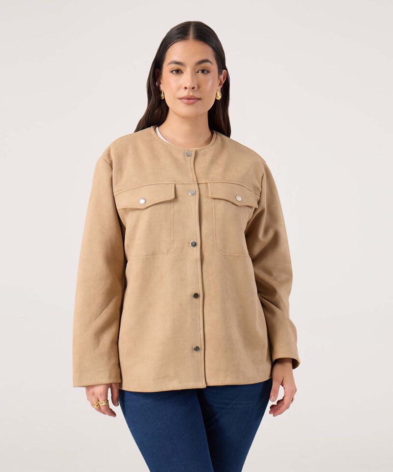 Chaqueta Unicolor Con Bolsillos Para Mujer Curvy