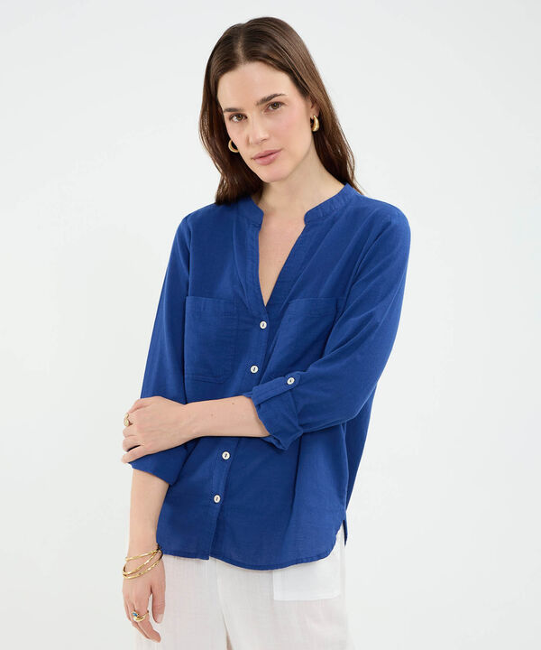 Blusa Cuello Mao en Efecto Lino image number null