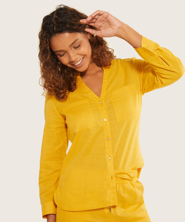 Blusa Cuello Mao Con Bolsillos Mujer