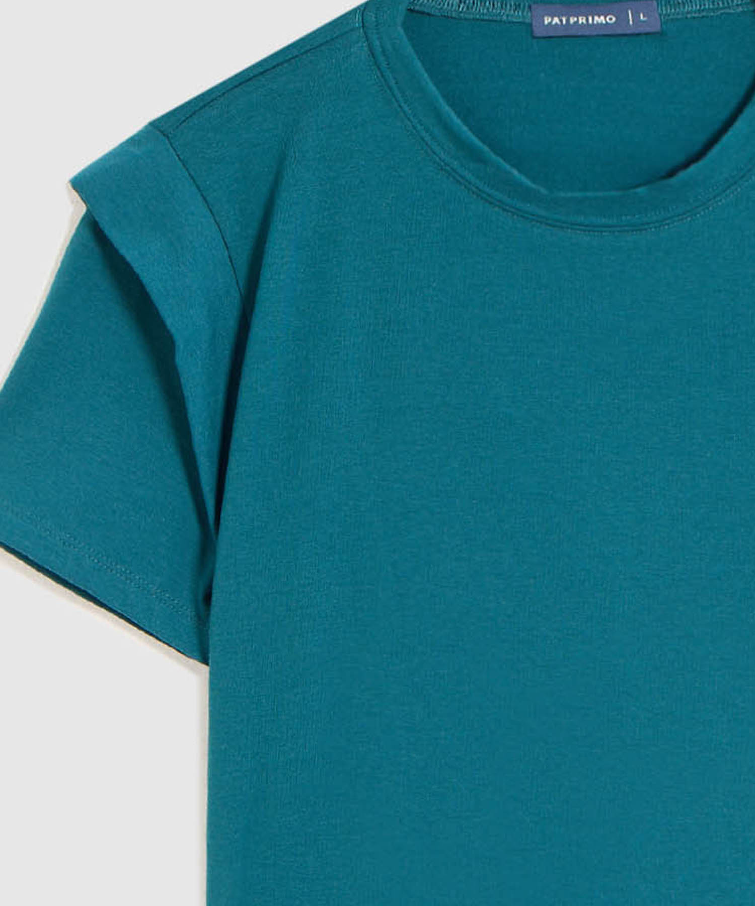 Camiseta Mujer Manga Corta Hombros Elevados, Verde, personalized