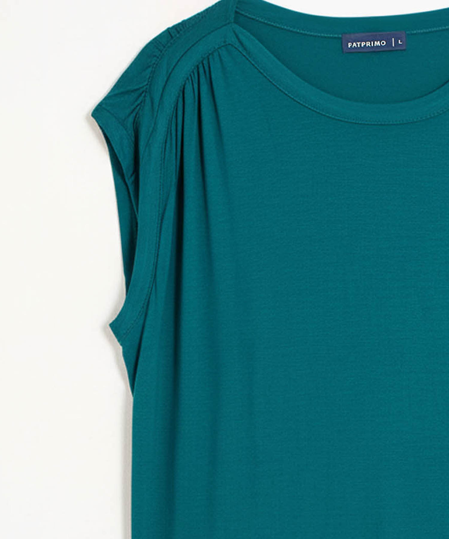 Camiseta Mujer Hombros Fruncidos Sin Mangas, Verde, personalized